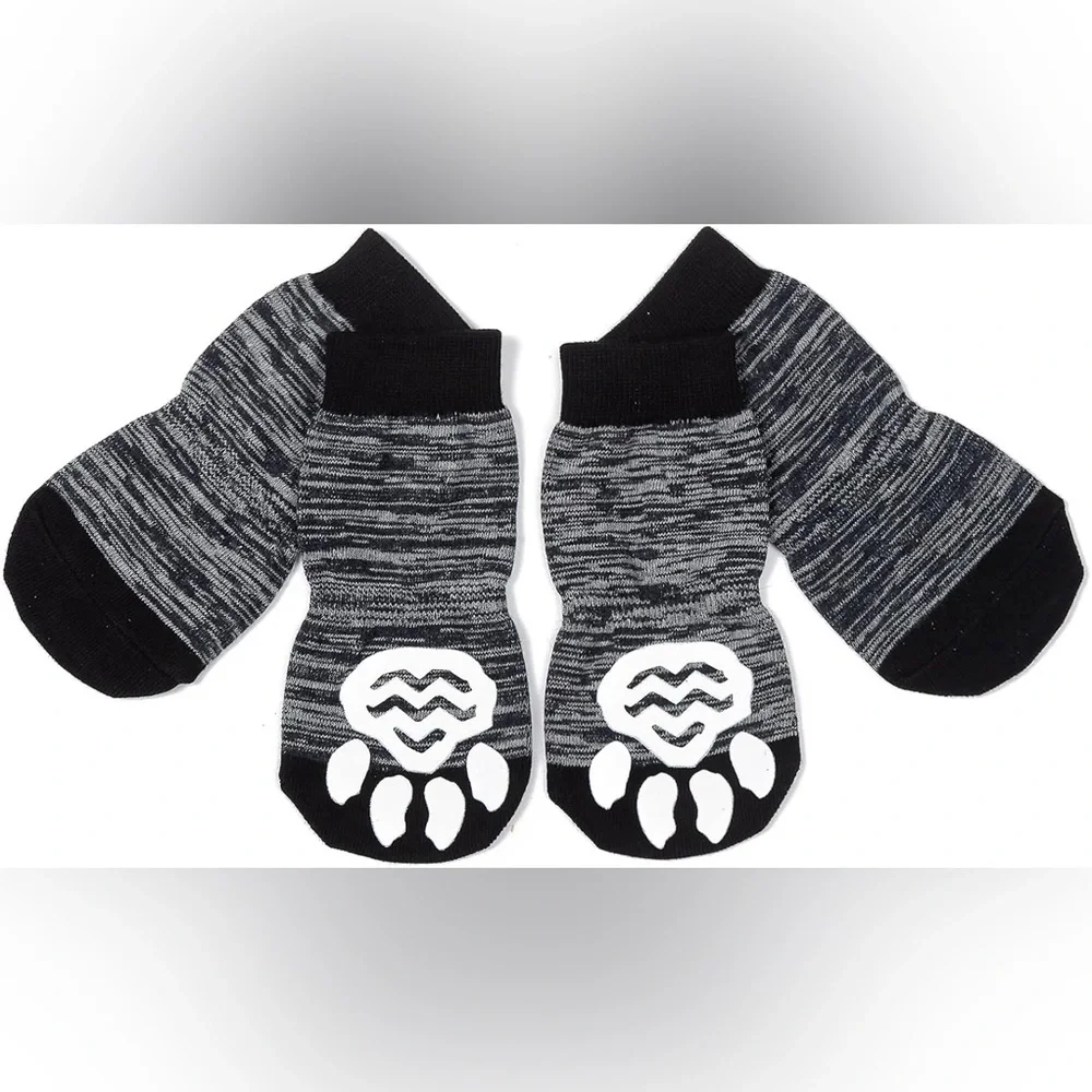 Pet Heroic Black-Grey Knitted Anti-Slip Dog Socks Protector 4 Indoor Wear,